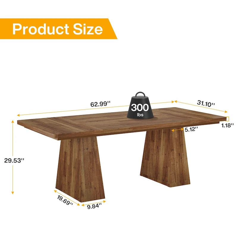 Table à manger de cuisine en bois de style rustique de 160 cm pour 4 à 6 personnes