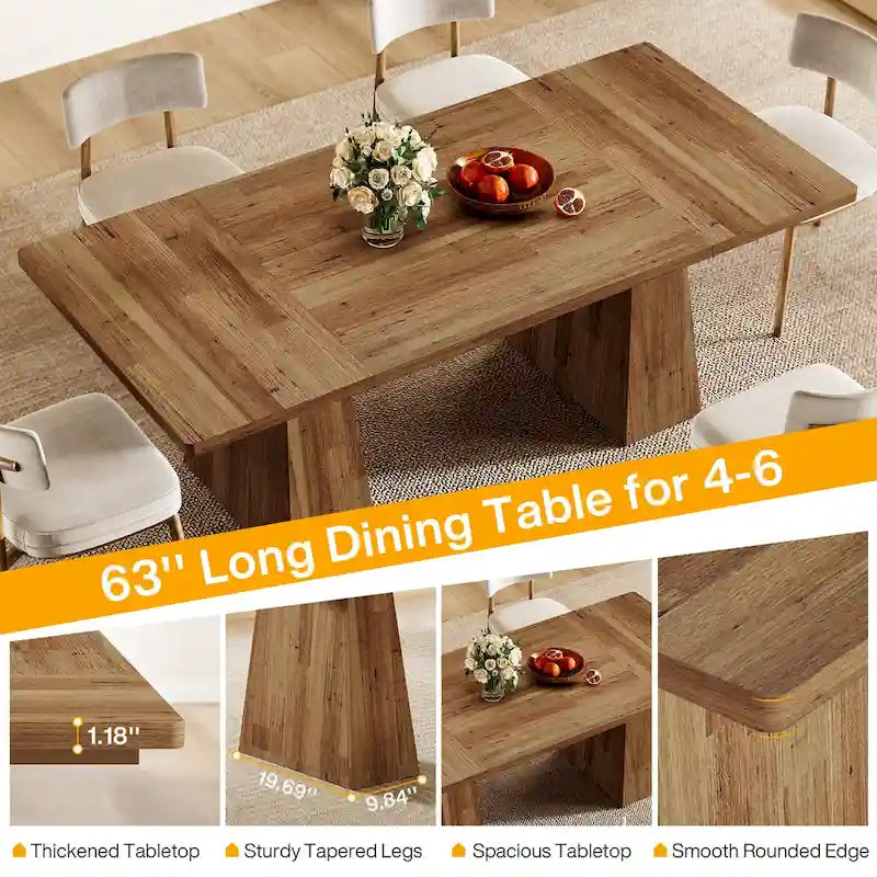Table à manger de cuisine en bois de style rustique de 160 cm pour 4 à 6 personnes