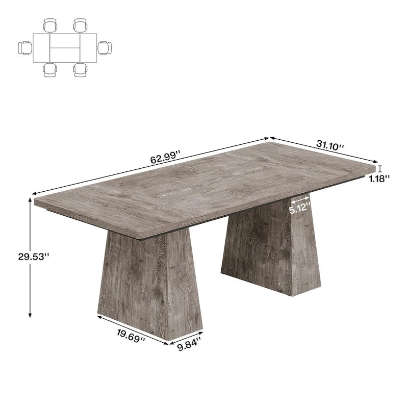 Table à manger de cuisine en bois de style rustique de 160 cm pour 4 à 6 personnes