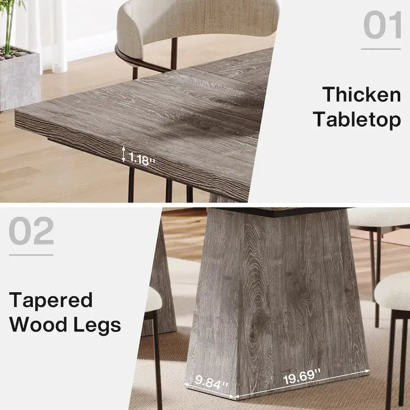 Table à manger de cuisine en bois de style rustique de 160 cm pour 4 à 6 personnes