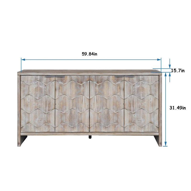 Buffet de salle à manger 60 po noir antique de style rustique, meuble de rangement avec 4 portes en bois