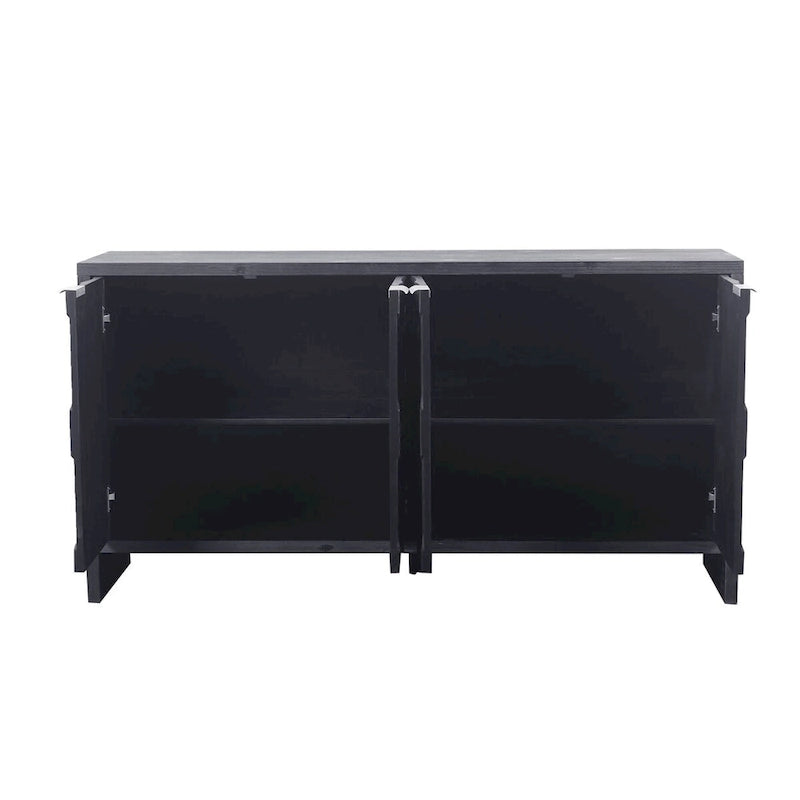 Buffet de salle à manger 60 po noir antique de style rustique, meuble de rangement avec 4 portes en bois