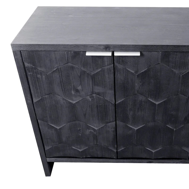 Buffet de salle à manger 60 po noir antique de style rustique, meuble de rangement avec 4 portes en bois