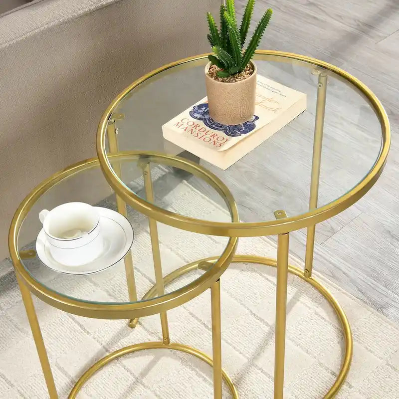 FirsTime & Co. Tables gigognes Stark dorées, lot de 2, fabrication artisanale américaine, doré, métal, 45,7 x 45,7 x 53,3 cm