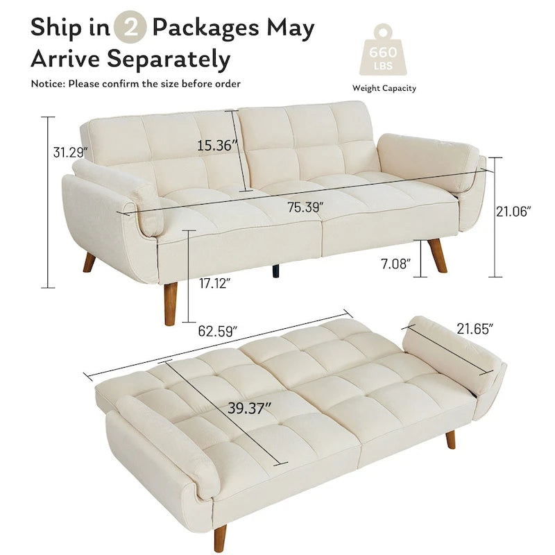 Canapé convertible futon avec oreillers, causeuse pliable pour salon