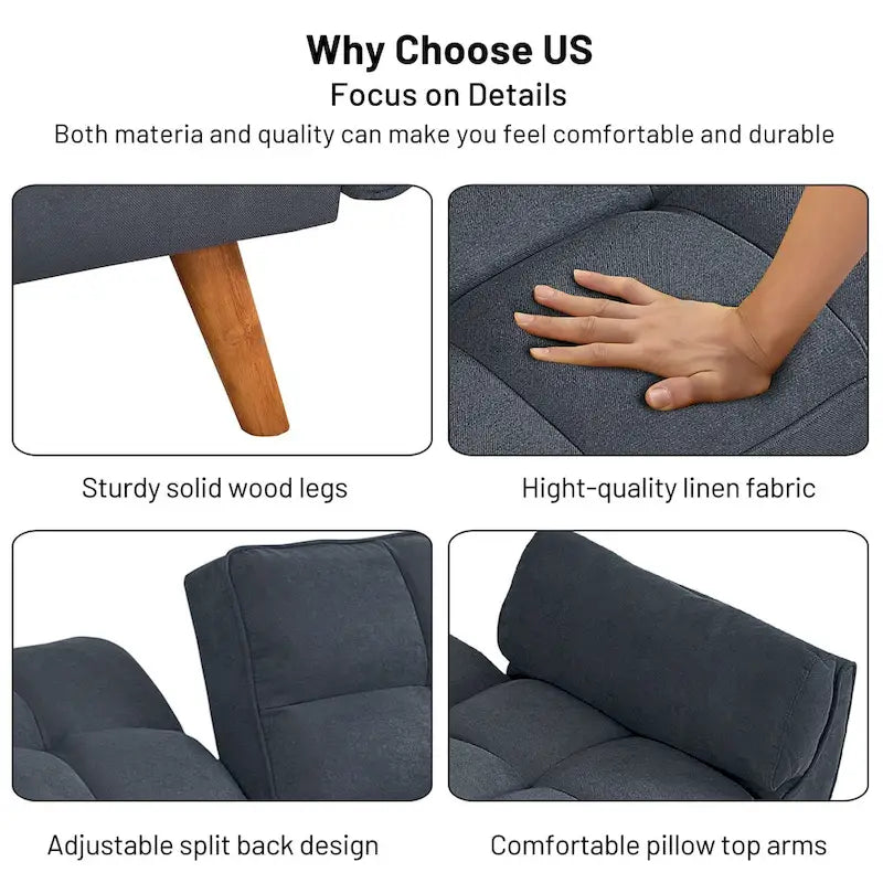Canapé convertible futon avec oreillers, causeuse pliable pour salon