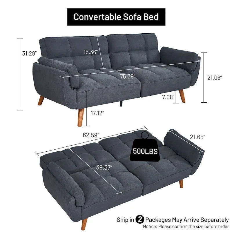 Canapé convertible futon avec oreillers, causeuse pliable pour salon
