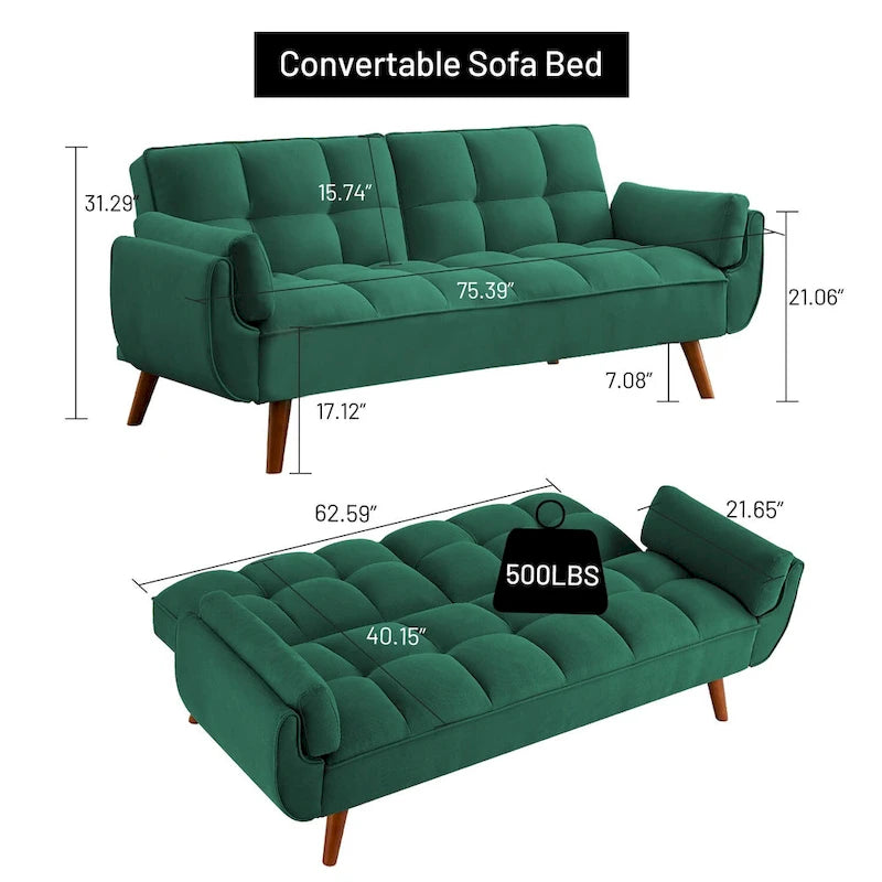 Canapé convertible futon avec oreillers, causeuse pliable pour salon