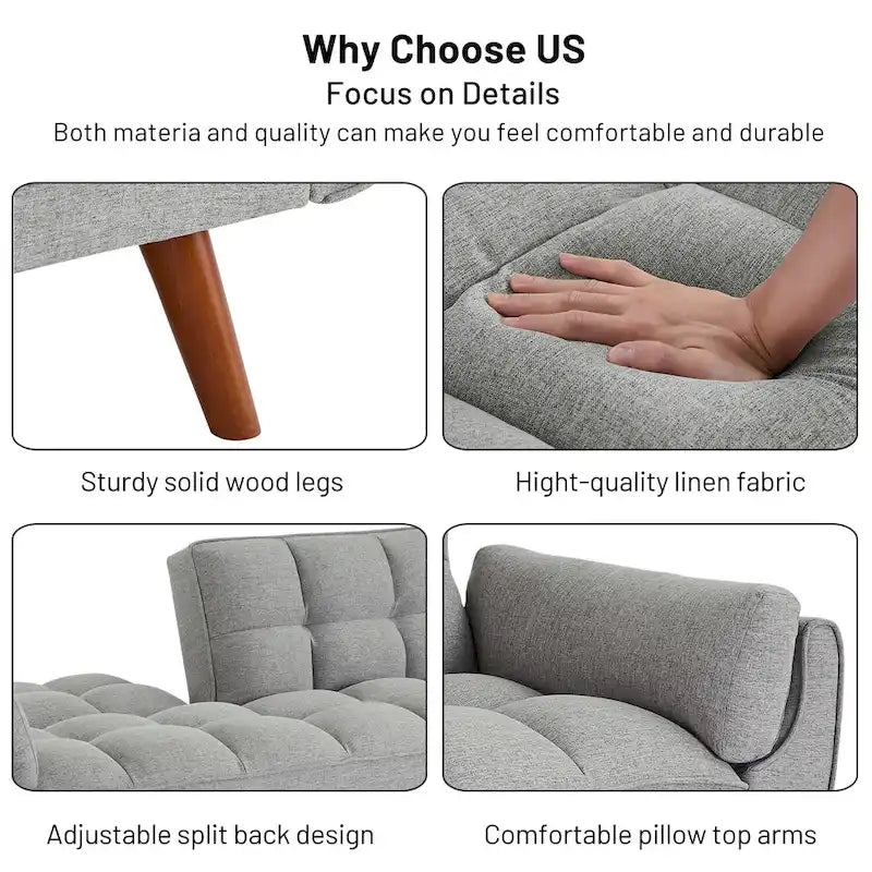 Canapé convertible futon avec oreillers, causeuse pliable pour salon