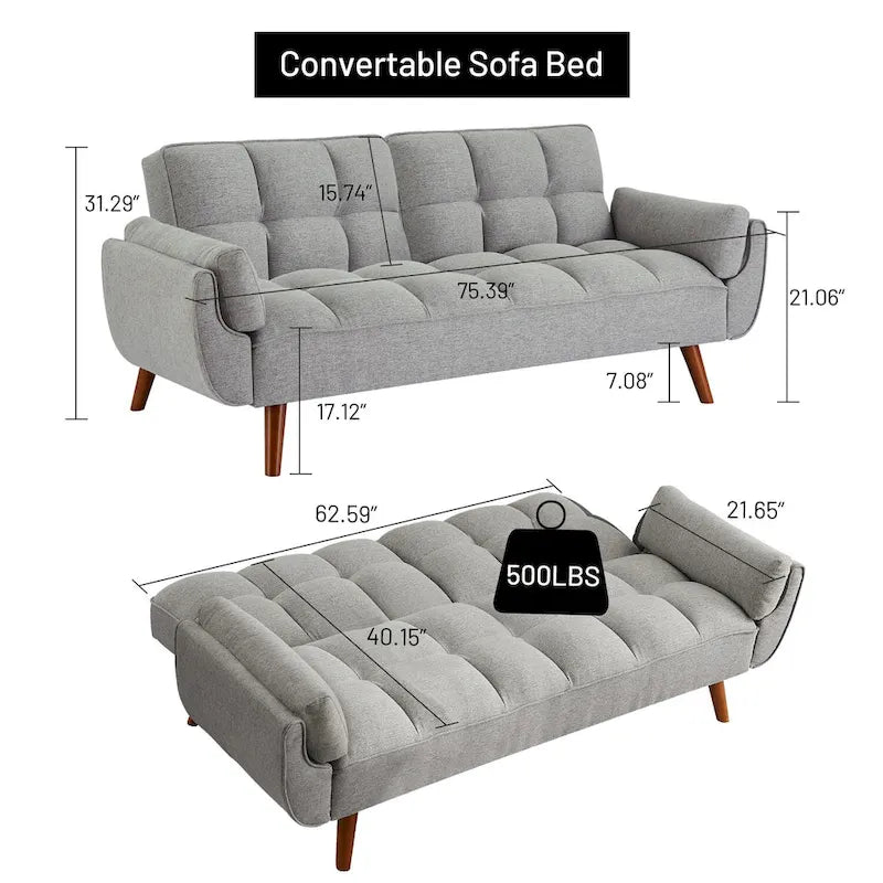Canapé convertible futon avec oreillers, causeuse pliable pour salon