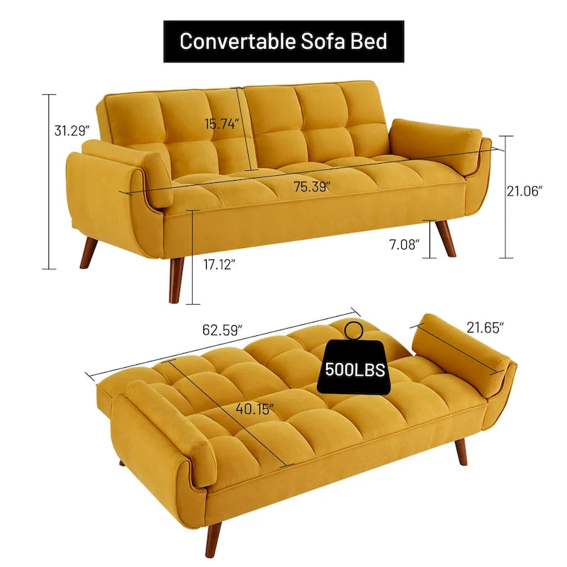 Canapé convertible futon avec oreillers, causeuse pliable pour salon