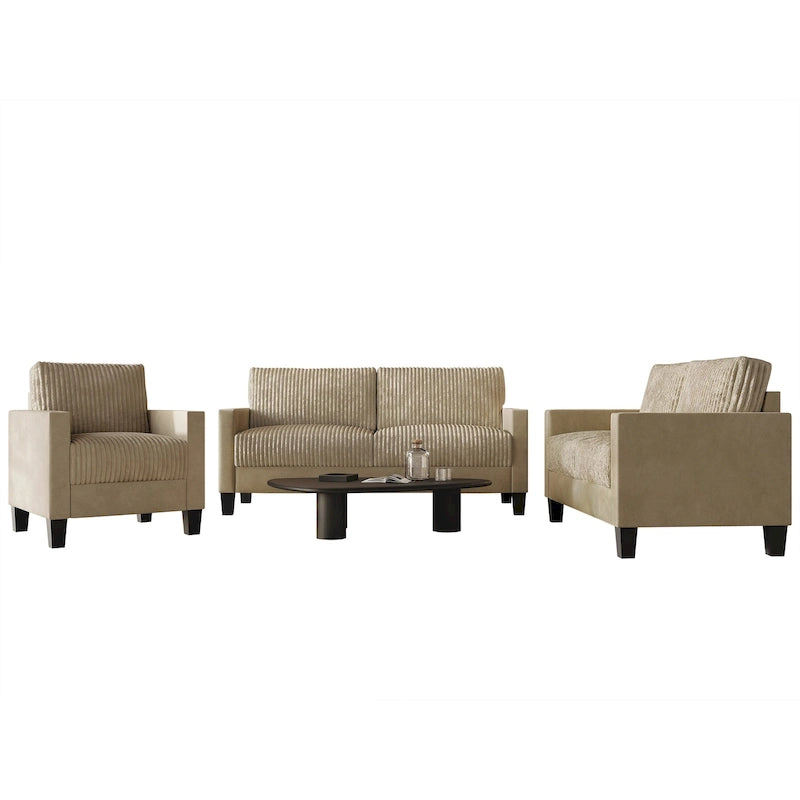 Ensemble de salon 3 pièces en velours côtelé, style moderne du milieu du siècle, par CraftPorch