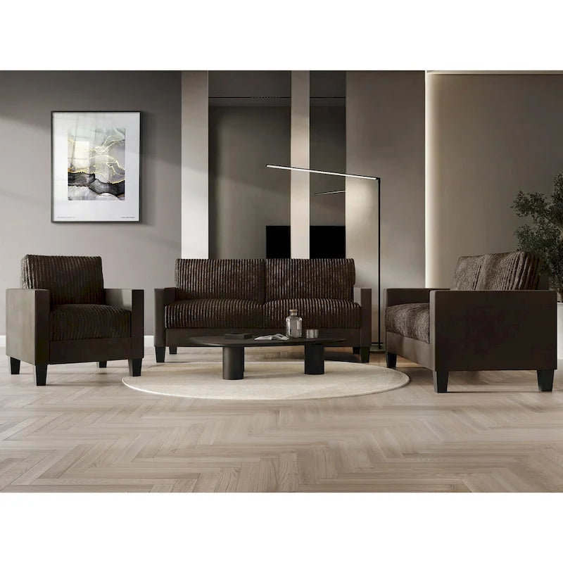 Ensemble de salon 3 pièces en velours côtelé, style moderne du milieu du siècle, par CraftPorch