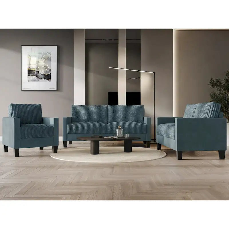 Ensemble de salon 3 pièces en velours côtelé, style moderne du milieu du siècle, par CraftPorch