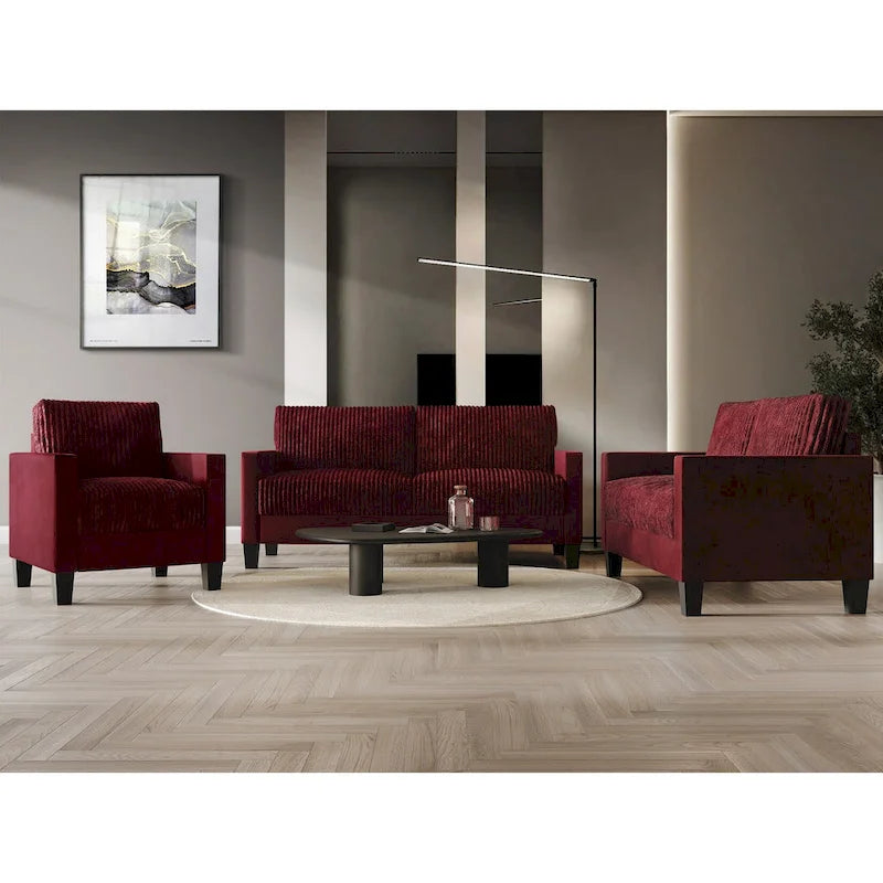 Ensemble de salon 3 pièces en velours côtelé, style moderne du milieu du siècle, par CraftPorch