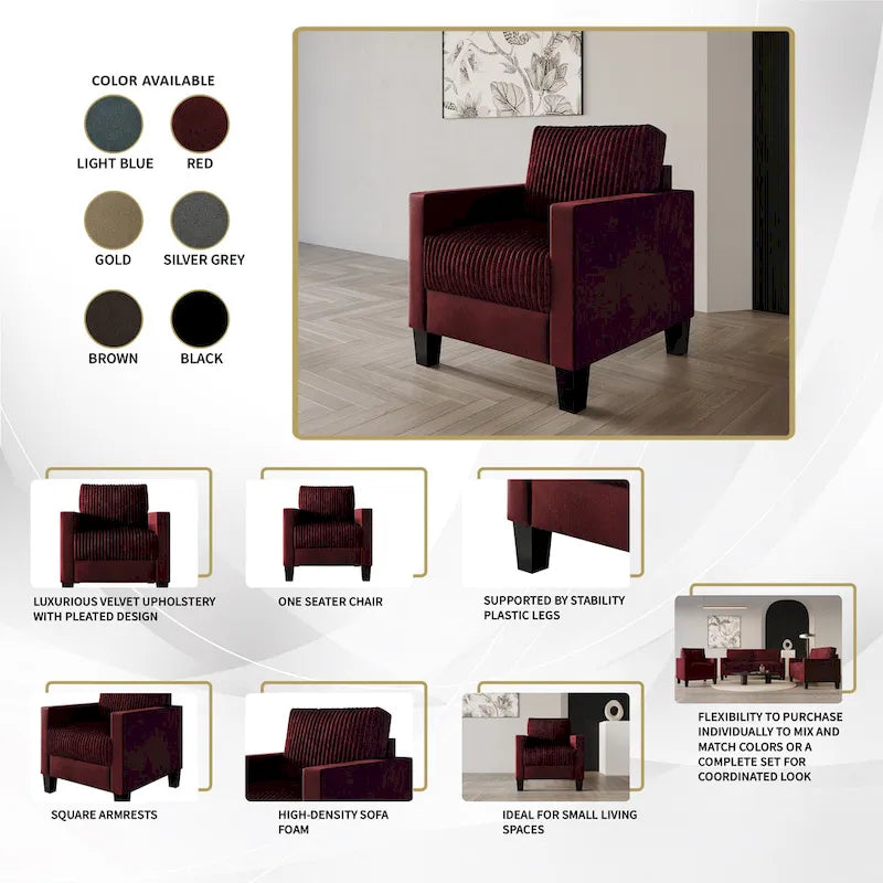 Ensemble de salon 3 pièces en velours côtelé, style moderne du milieu du siècle, par CraftPorch