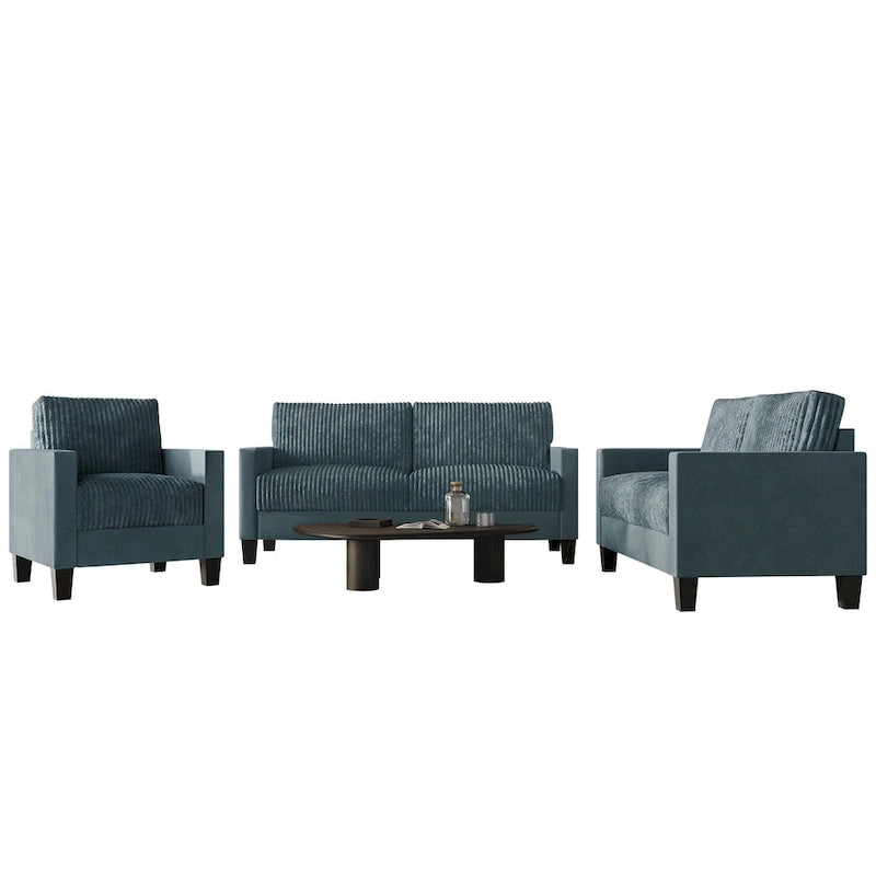 Ensemble de salon 3 pièces en velours côtelé, style moderne du milieu du siècle, par CraftPorch