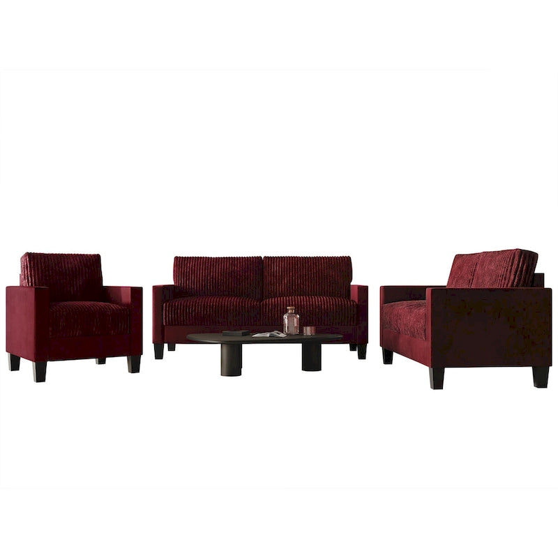 Ensemble de salon 3 pièces en velours côtelé, style moderne du milieu du siècle, par CraftPorch