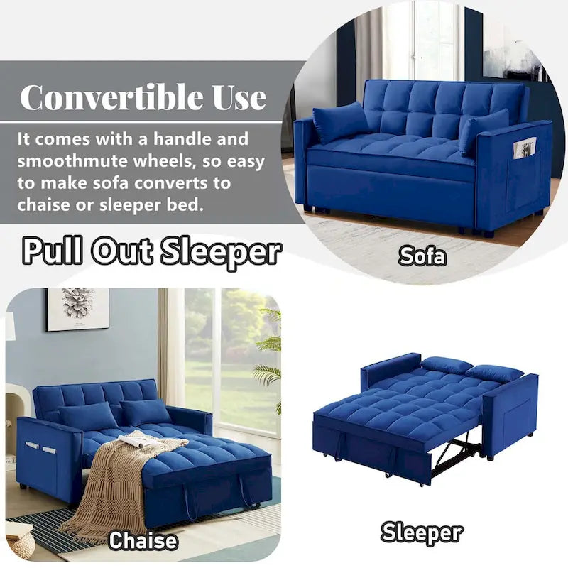 Canapé convertible en velours Aukfa avec pochette latérale