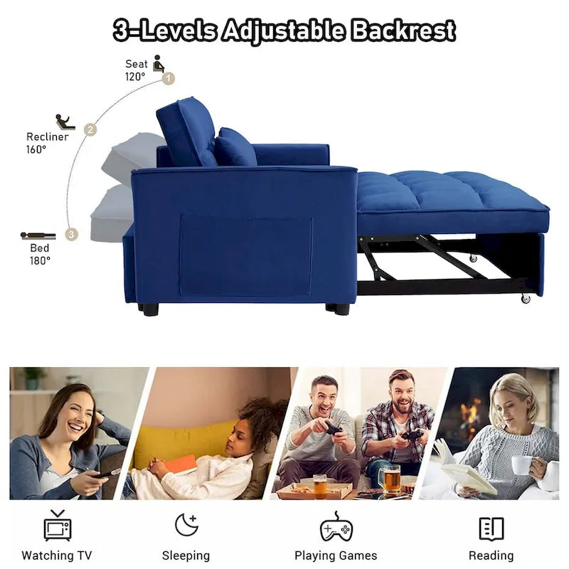 Canapé convertible en velours Aukfa avec pochette latérale