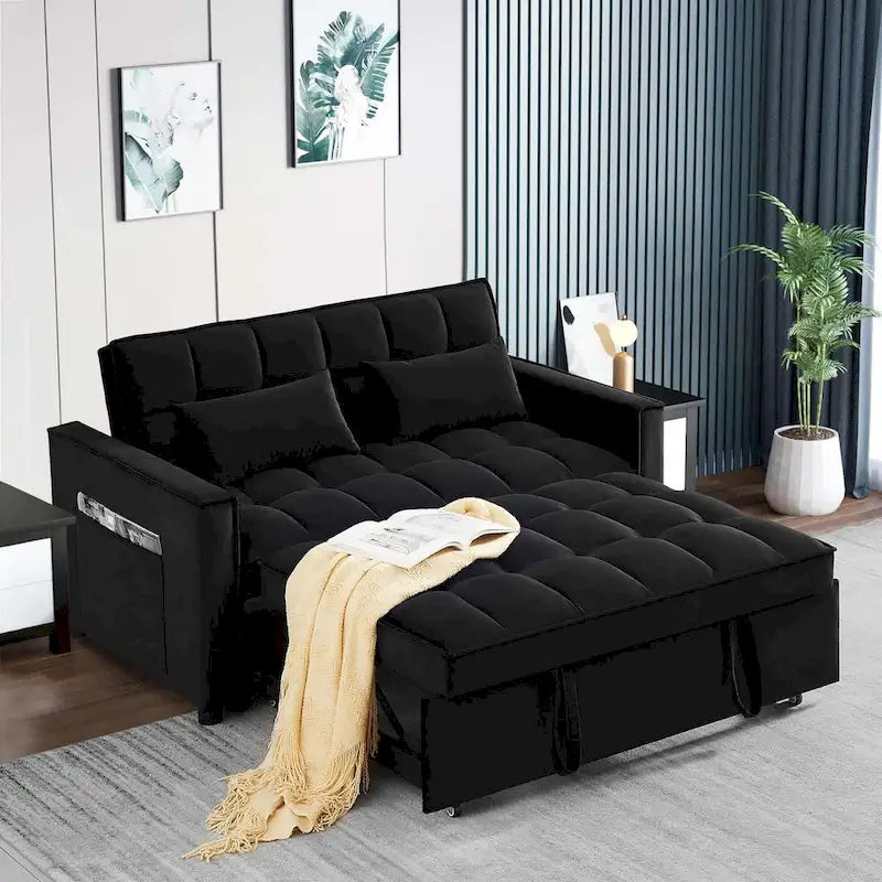 Canapé convertible en velours Aukfa avec pochette latérale