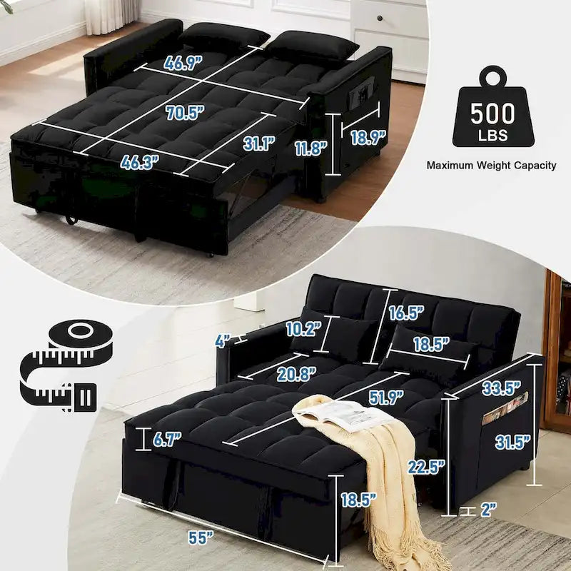 Canapé convertible en velours Aukfa avec pochette latérale