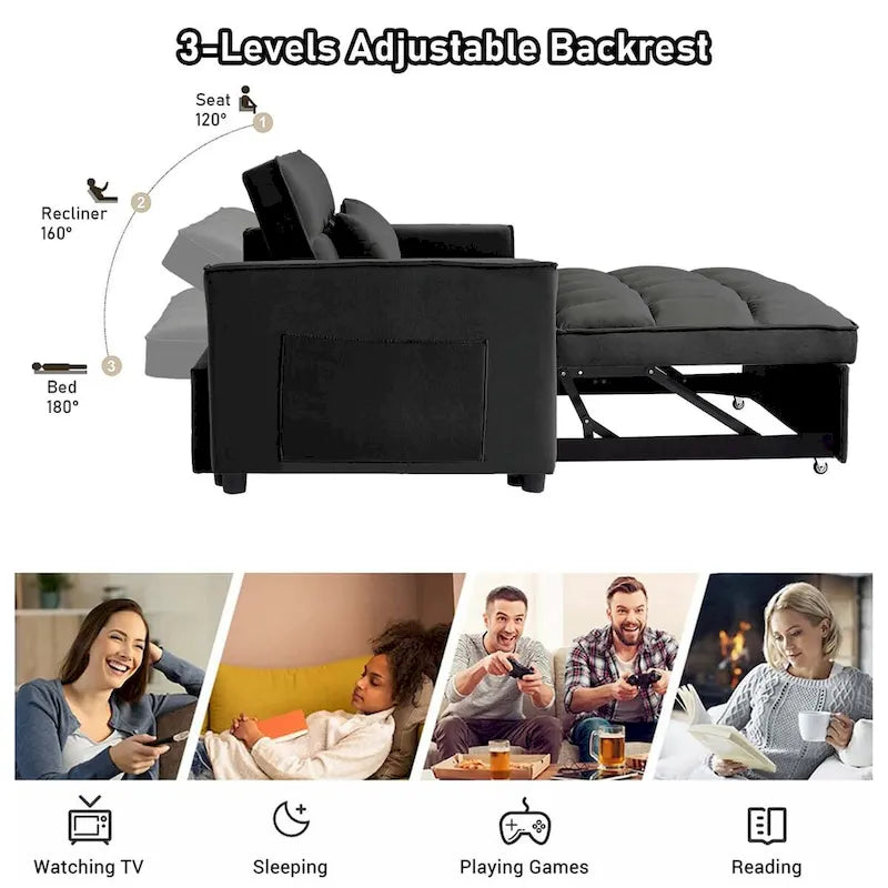 Canapé convertible en velours Aukfa avec pochette latérale