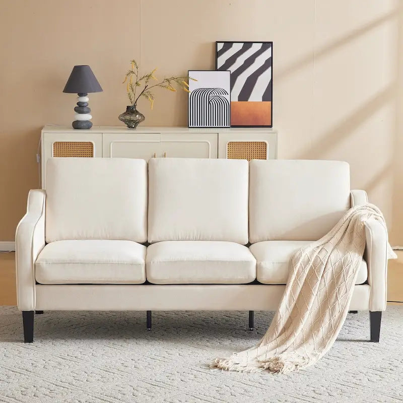 Canapé 3 places Erommy, canapé de 183 cm pour salon, canapé moderne en tissu avec 4 pieds en bois, 2 tiges de support en métal pour chambre à coucher