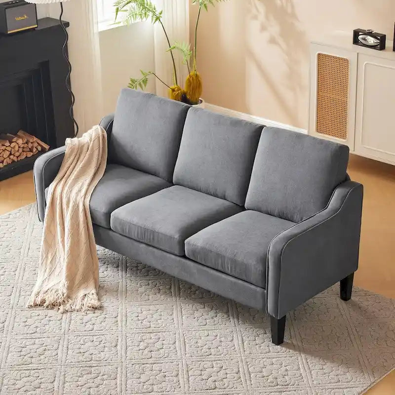 Canapé 3 places Erommy, canapé de 183 cm pour salon, canapé moderne en tissu avec 4 pieds en bois, 2 tiges de support en métal pour chambre à coucher