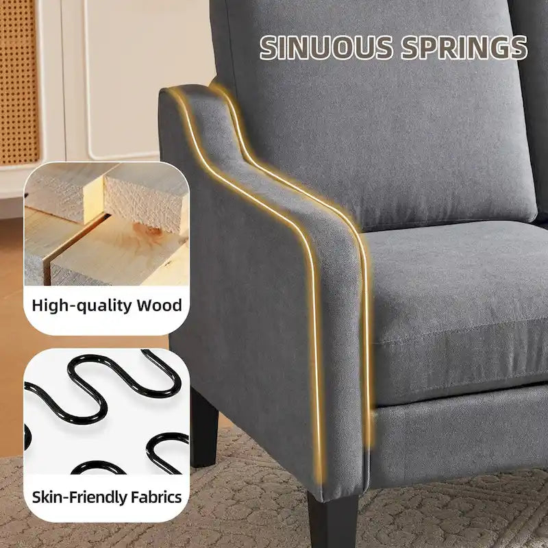 Canapé 3 places Erommy, canapé de 183 cm pour salon, canapé moderne en tissu avec 4 pieds en bois, 2 tiges de support en métal pour chambre à coucher