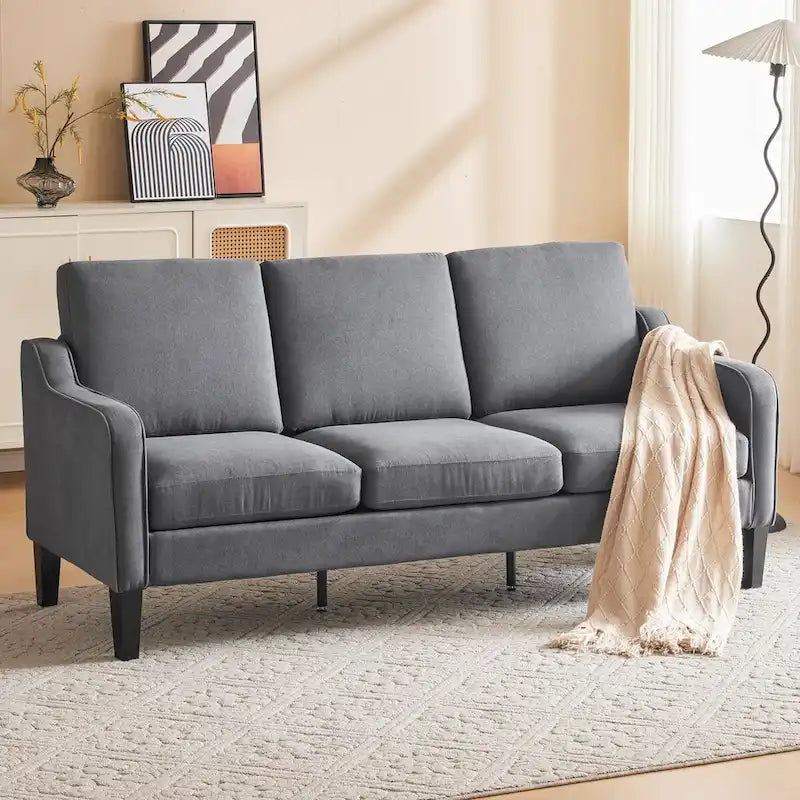 Canapé 3 places Erommy, canapé de 183 cm pour salon, canapé moderne en tissu avec 4 pieds en bois, 2 tiges de support en métal pour chambre à coucher