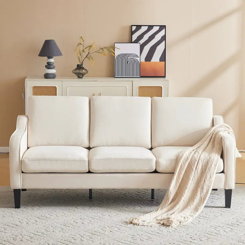 Canapé 3 places Erommy, canapé de 183 cm pour salon, canapé moderne en tissu avec 4 pieds en bois, 2 tiges de support en métal pour chambre à coucher