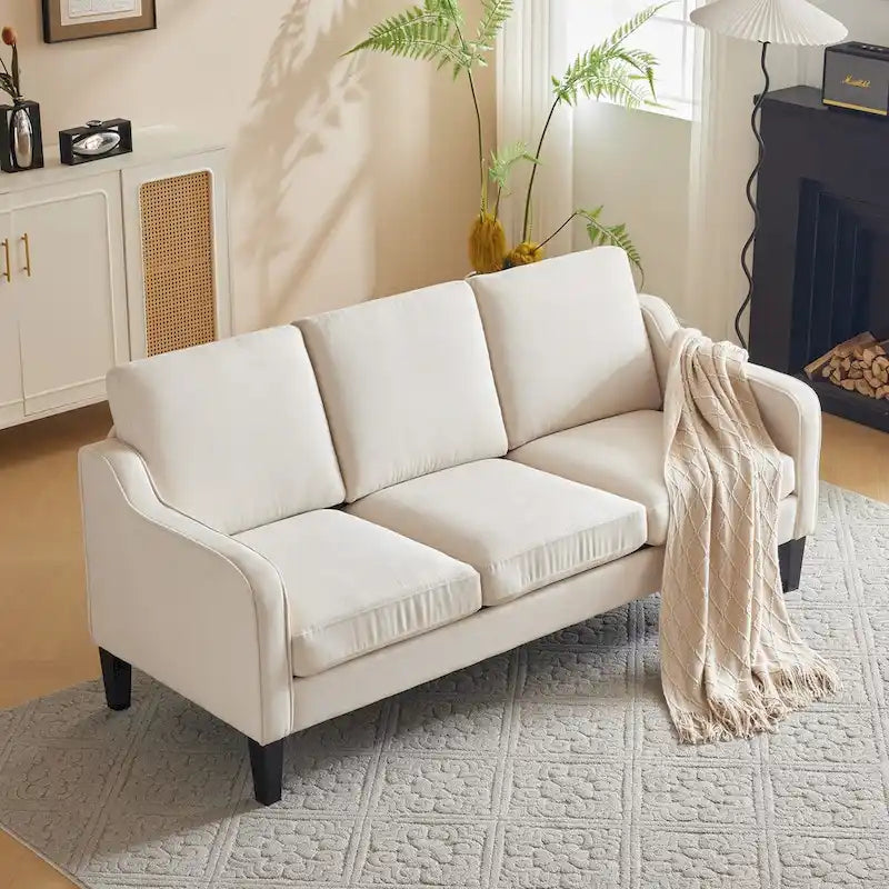 Canapé 3 places Erommy, canapé de 183 cm pour salon, canapé moderne en tissu avec 4 pieds en bois, 2 tiges de support en métal pour chambre à coucher