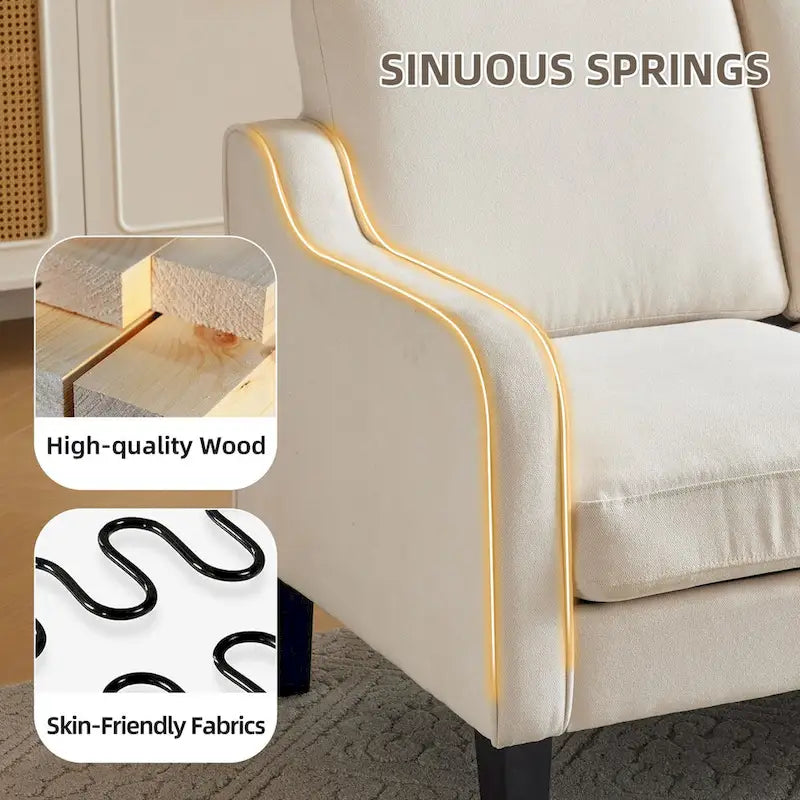 Canapé 3 places Erommy, canapé de 183 cm pour salon, canapé moderne en tissu avec 4 pieds en bois, 2 tiges de support en métal pour chambre à coucher