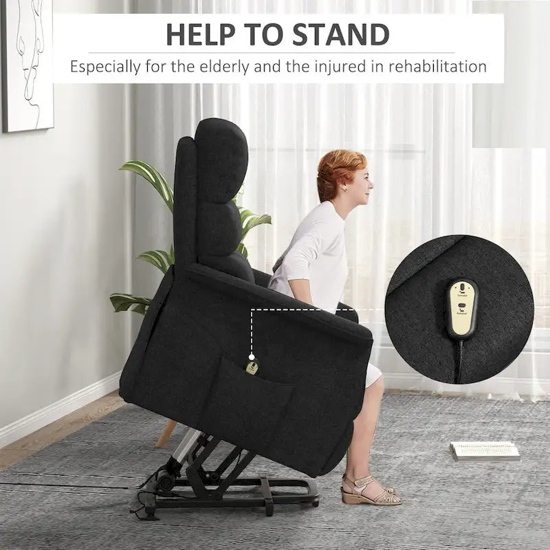 Fauteuil inclinable releveur électrique HOMCOM pour personnes âgées, montage facile, fauteuil releveur en tissu avec télécommande, poches latérales pour salon
