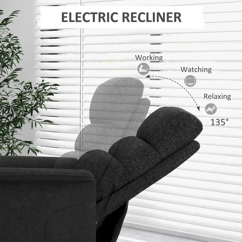Fauteuil inclinable releveur électrique HOMCOM pour personnes âgées, montage facile, fauteuil releveur en tissu avec télécommande, poches latérales pour salon