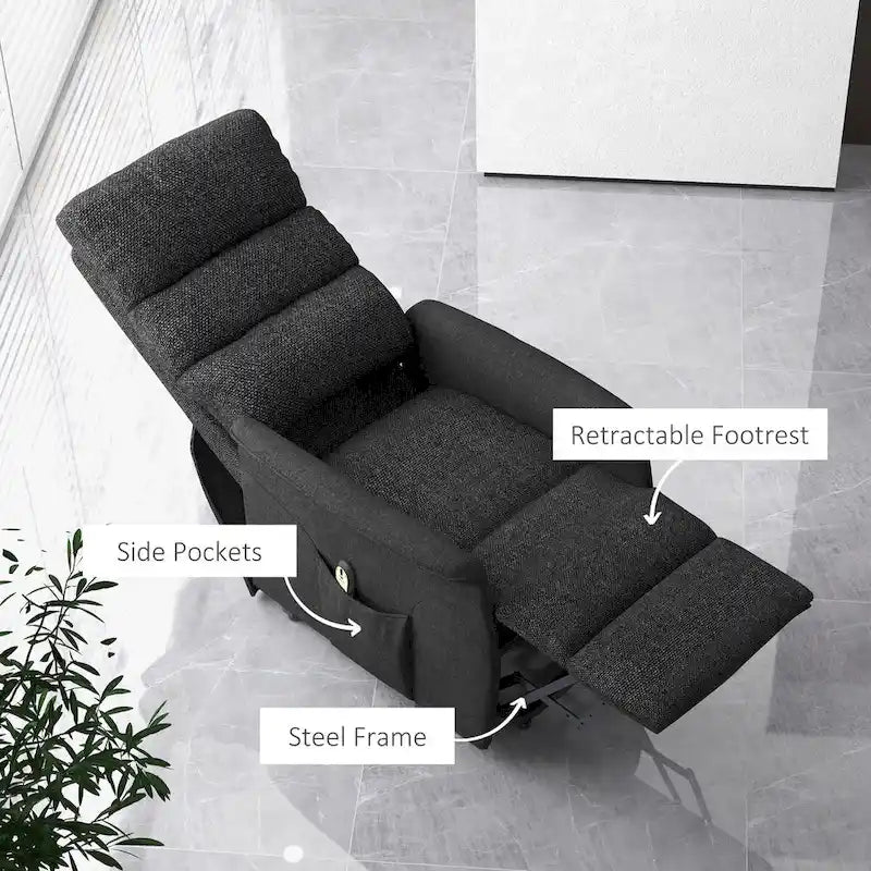 Fauteuil inclinable releveur électrique HOMCOM pour personnes âgées, montage facile, fauteuil releveur en tissu avec télécommande, poches latérales pour salon