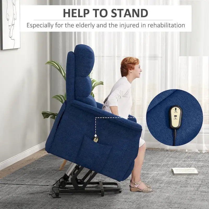 Fauteuil inclinable releveur électrique HOMCOM pour personnes âgées, montage facile, fauteuil releveur en tissu avec télécommande, poches latérales pour salon