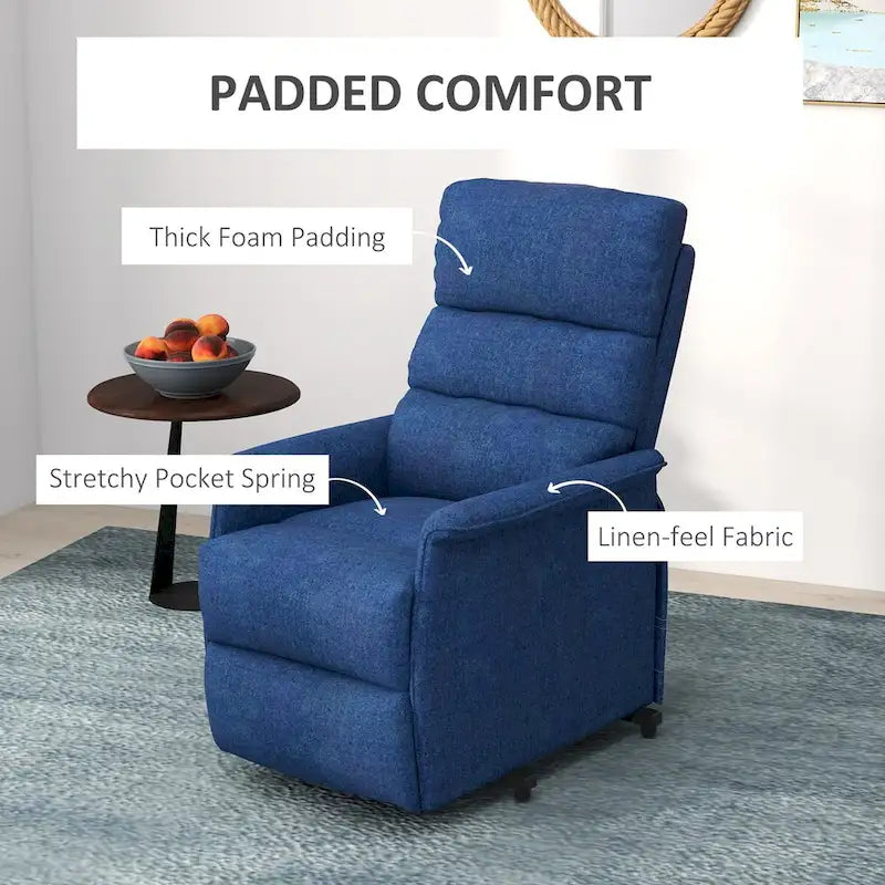 Fauteuil inclinable releveur électrique HOMCOM pour personnes âgées, montage facile, fauteuil releveur en tissu avec télécommande, poches latérales pour salon