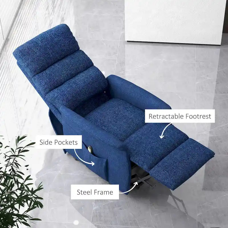 Fauteuil inclinable releveur électrique HOMCOM pour personnes âgées, montage facile, fauteuil releveur en tissu avec télécommande, poches latérales pour salon