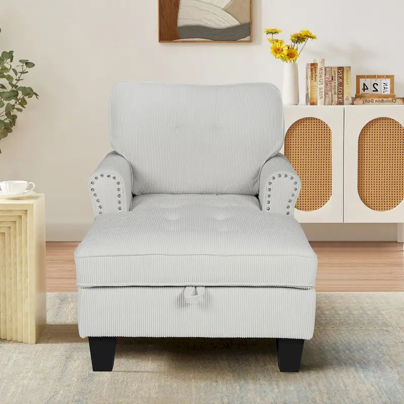 Chaise longue convertible pour intérieur, canapé-lit, fauteuil de salon rembourré pour chambre et salon avec rivets, beige