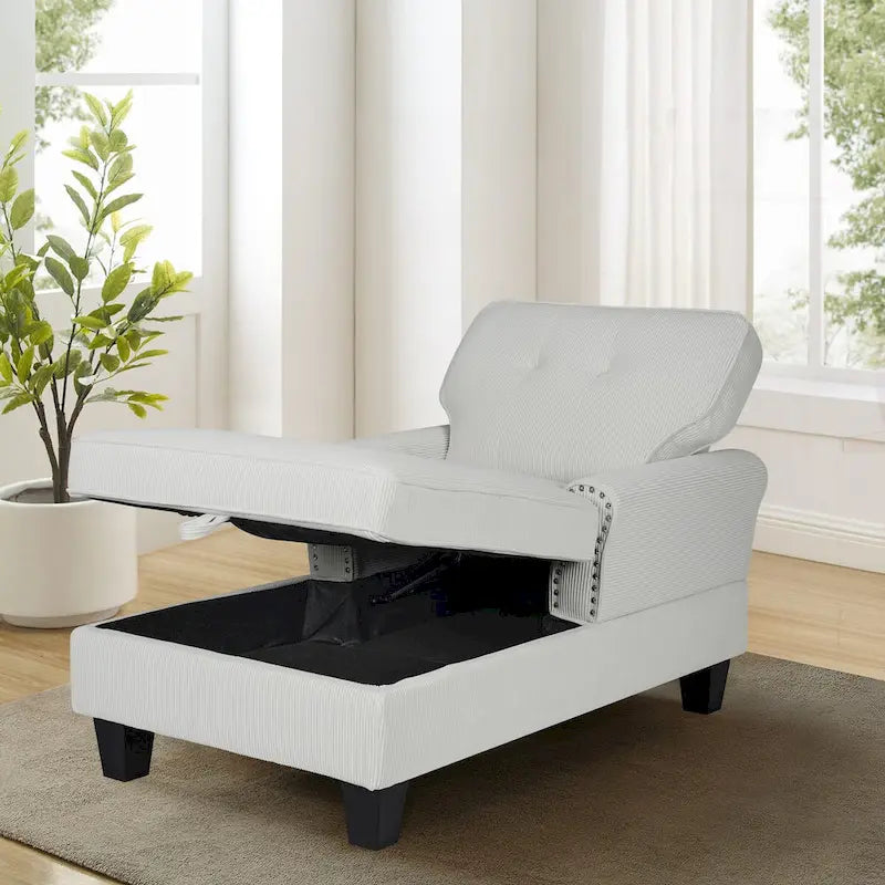 Chaise longue convertible pour intérieur, canapé-lit, fauteuil de salon rembourré pour chambre et salon avec rivets, beige