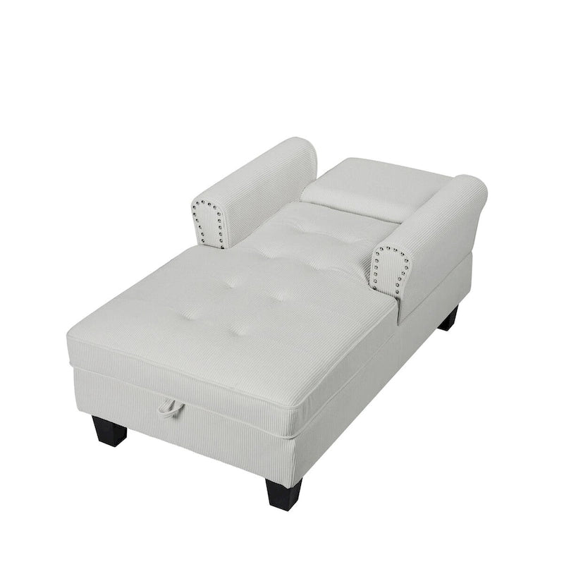 Chaise longue convertible pour intérieur, canapé-lit, fauteuil de salon rembourré pour chambre et salon avec rivets, beige