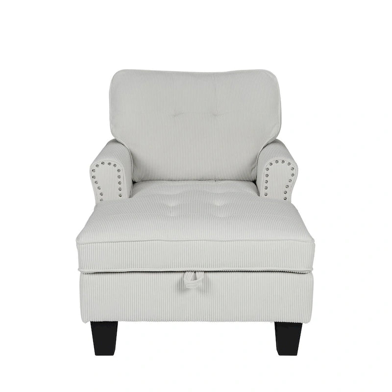 Chaise longue convertible pour intérieur, canapé-lit, fauteuil de salon rembourré pour chambre et salon avec rivets, beige