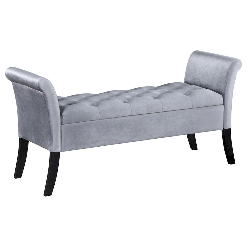 Banc de rangement Ako de 52 po, capitonnage à boutons, accoudoirs évasés, revêtement gris