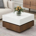 Table basse carrée rotative à 360° avec 2 tiroirs, table basse centrale à 2 niveaux brillante avec rangement, table d'appoint pour salon