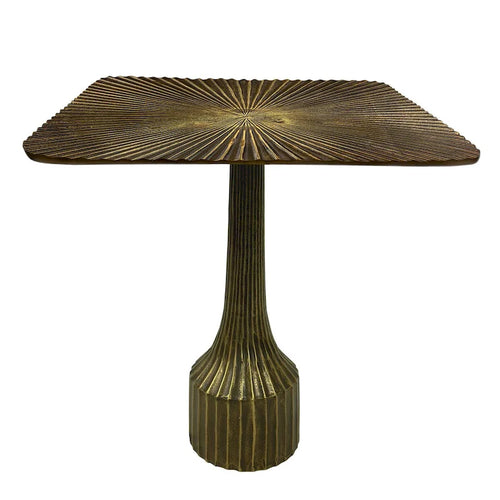 Table d'appoint de 45 cm, base cannelée décorative, plateau carré, finition laiton antique