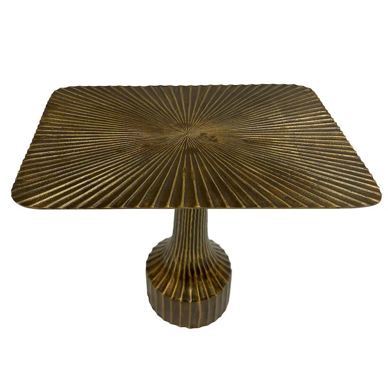 Table d'appoint de 45 cm, base cannelée décorative, plateau carré, finition laiton antique