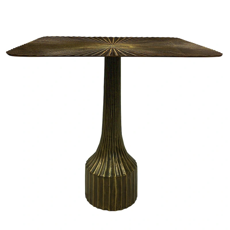 Table d'appoint de 45 cm, base cannelée décorative, plateau carré, finition laiton antique