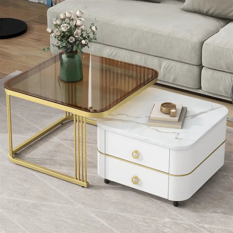 Table basse gigogne carrée 2-en-1 Harper&Bright Designs avec roulettes